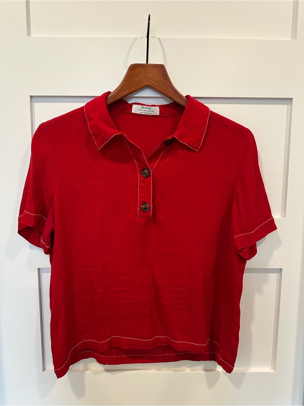 Red Short-Sleeve Polo Top